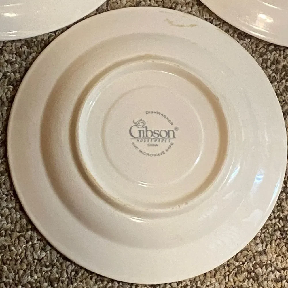 VTG, Gibson China Ivory Lot White Porcelain Dinner Plates with Pink Rose Accent